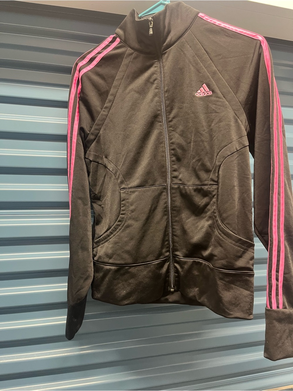 adidas Black Track Jacket with Pink Stripes
